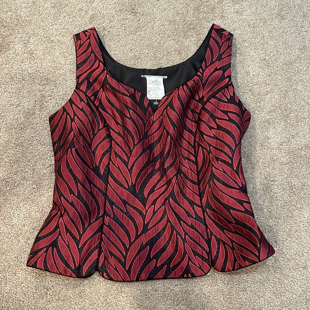 Vintage side zip vest shirt corset style. Red and black